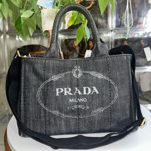 Authentic Canapa Prada Charcoal Denim Handbag